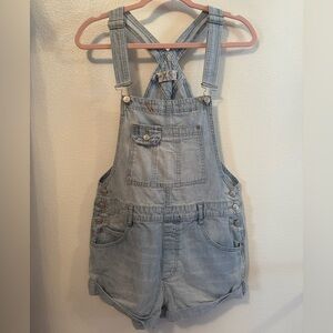 We The Free Light Wash Denim Short Overalls